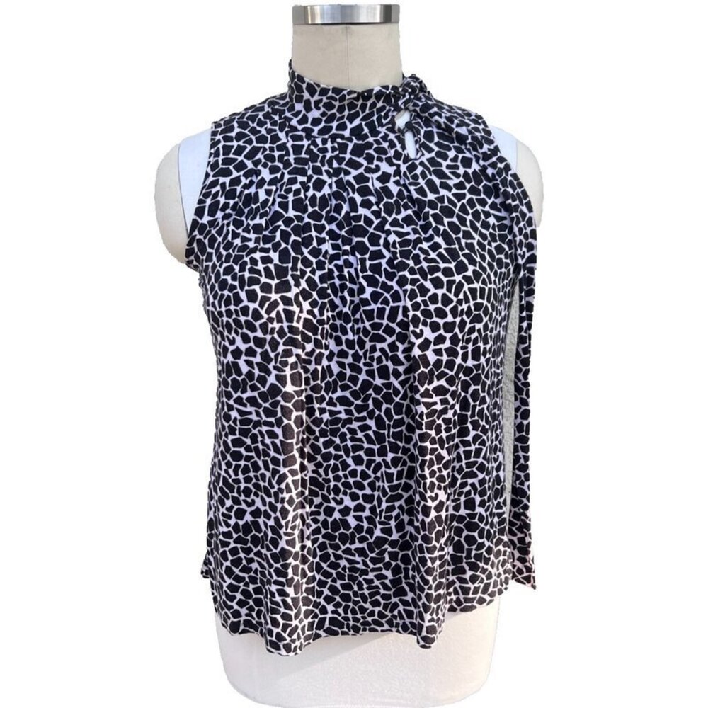 Sweet Life - Women's L Blouse Sleeveless Tie Neck Pleated Front Mock Turtleneck